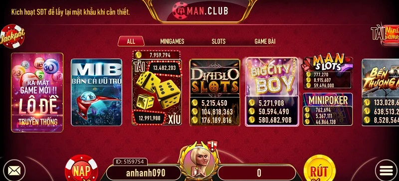 Đa dạng các trò chơi tại cổng game Manclub